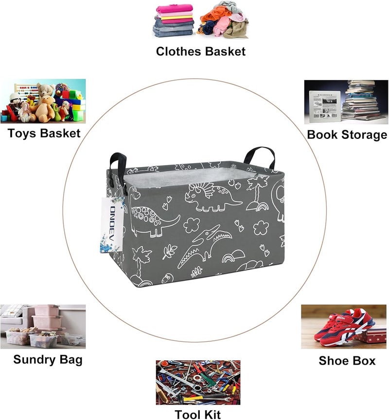 ONOEV Rectangular Dinosaur Basket Waterproof Storage Bin Gift Box Children's Toy Organizer Box Room Decoration Basket(Gray Line Dinosaur) - Image 3